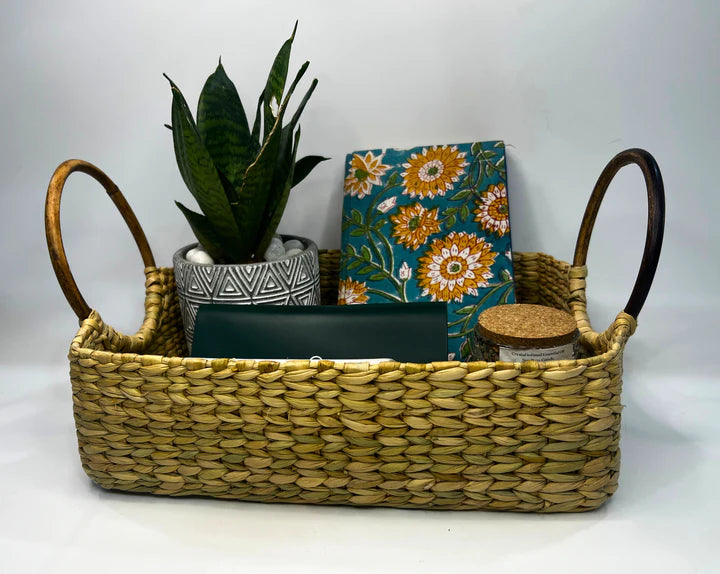 Grass hamper square gift basket