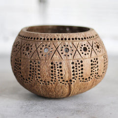 Thenga Hand Carved Coconut shell Candle Holder - Eco-Friendly Gifts