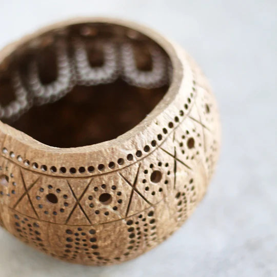 Thenga Hand Carved Coconut shell Candle Holder - Eco-Friendly Gifts