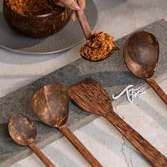 Thenga Coconut shell & wood cooking Spoon Set- Set of 5