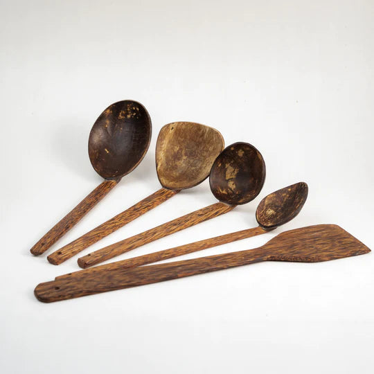 Thenga Coconut shell & wood cooking Spoon Set- Set of 5