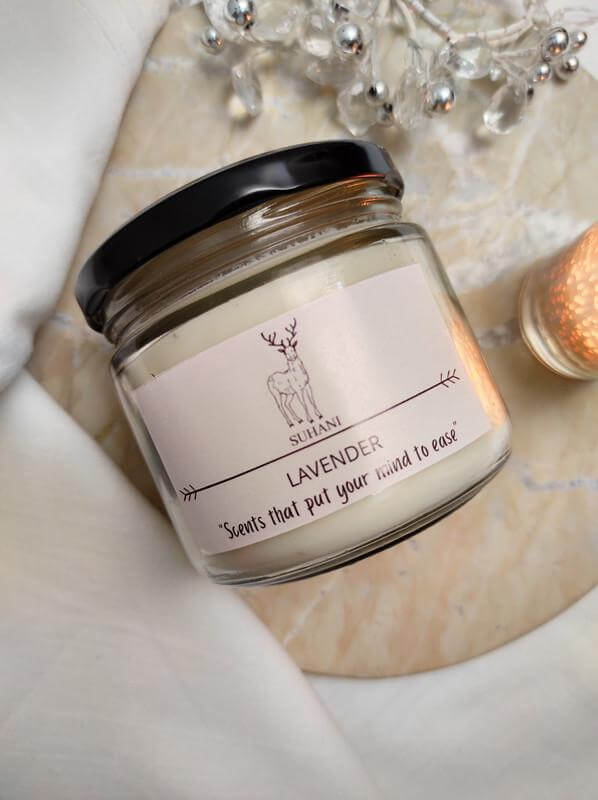 350g Lavender Fragrance Soy Wax Scented White Color Jar Candle by Suhani
