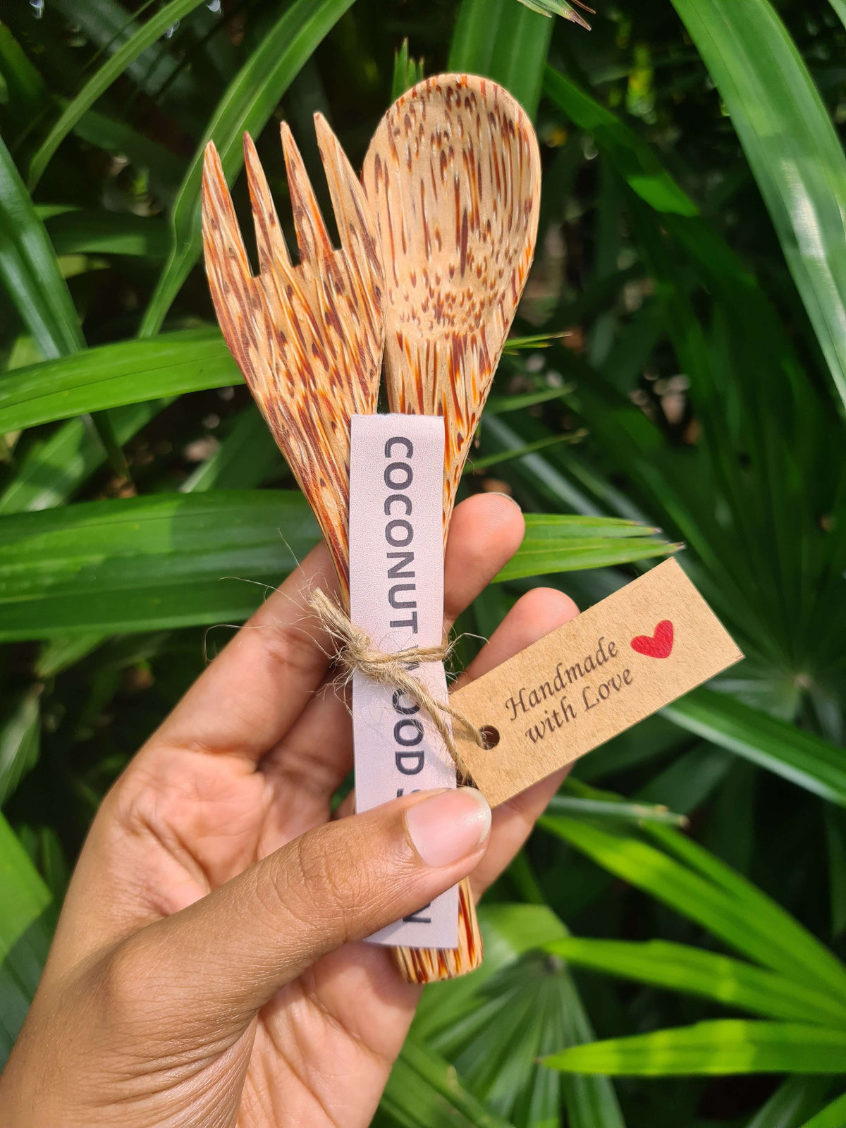 Coconut Wood Spoon & Fork (2 Spoon + 2 Fork) | Eco Friendly, Natural & Handmade