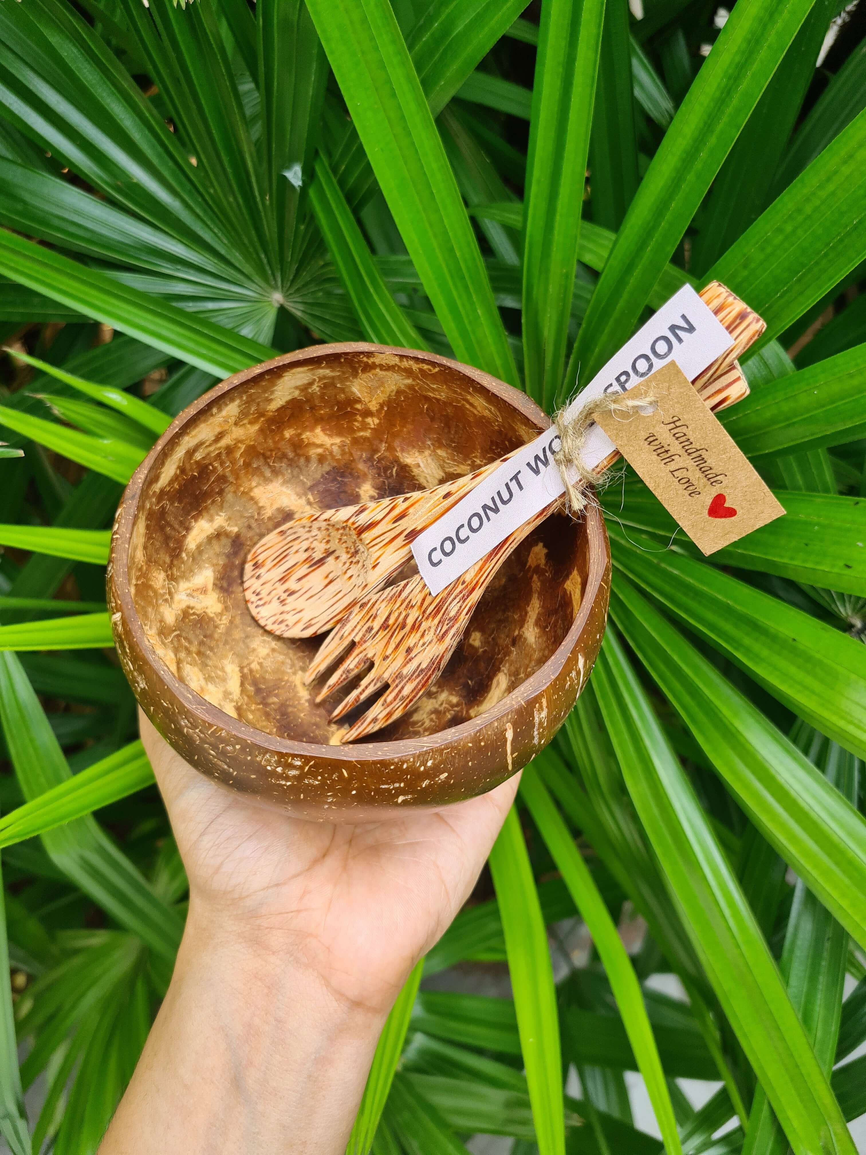 Coconut Wood Spoon & Fork (2 Spoon + 2 Fork) | Eco Friendly, Natural & Handmade