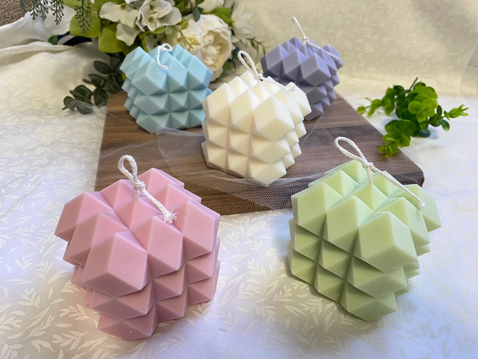Spike Cube Sculpted Pastel Aroma soy wax Candle - Set of 5