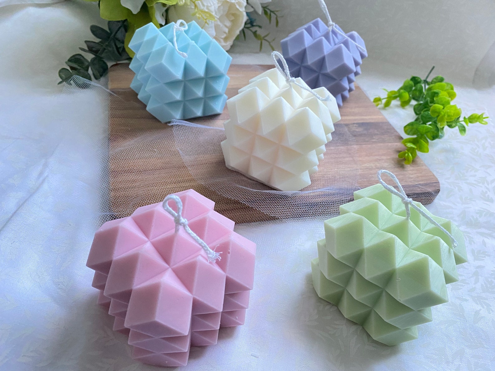 Spike Cube Sculpted Pastel Aroma soy wax Candle - Set of 5