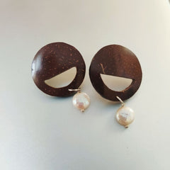 Pearl & Round Coconut Shell Earrings