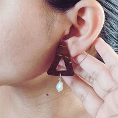 Pearl & Triangle Coconut Shell Earrings