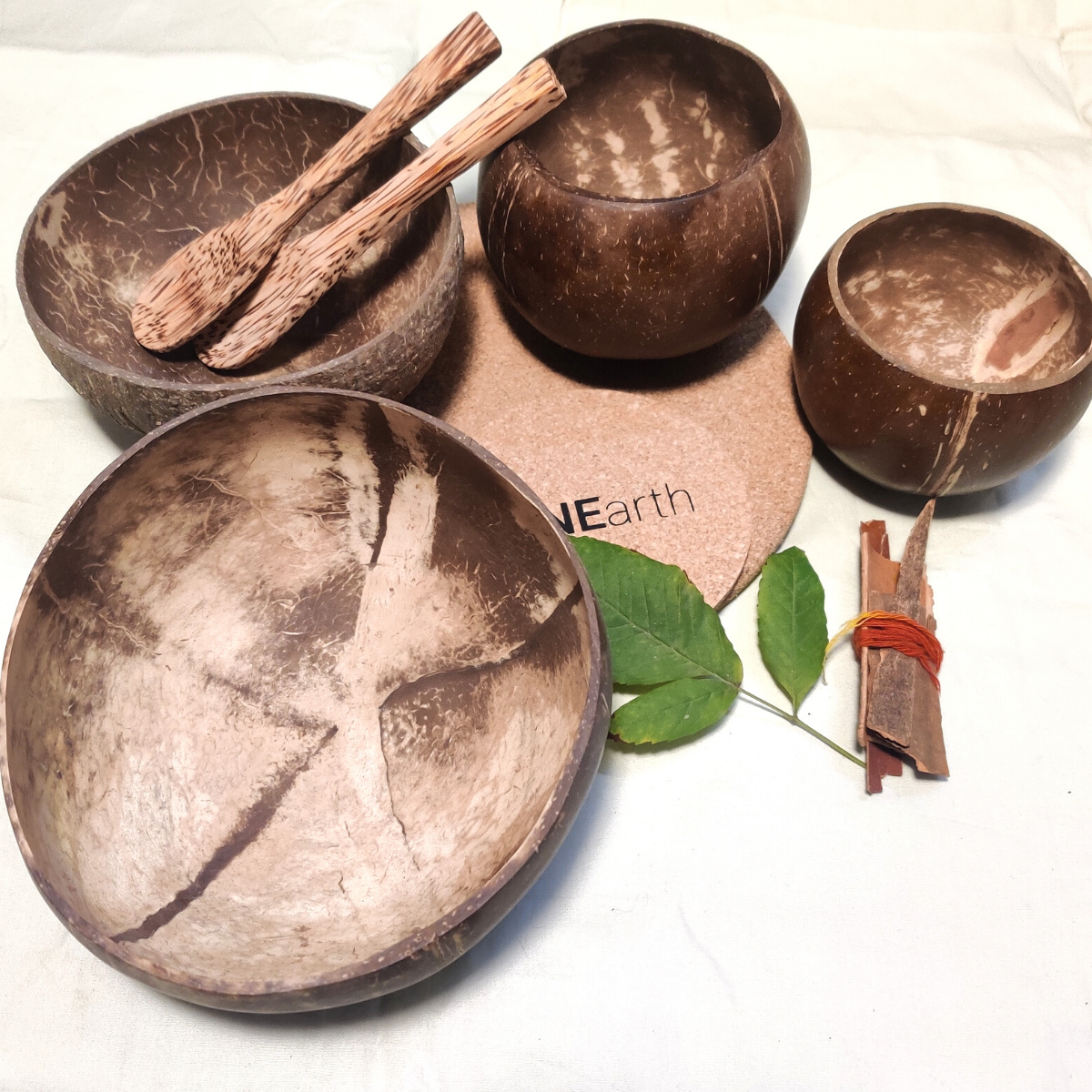 MyOnearth Coconut shell bowl- Set of 4 with 2 Spoons