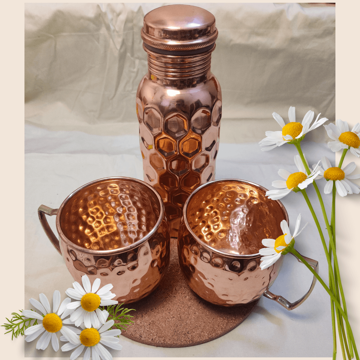 Copper Bottle Antique Finish with Glasses